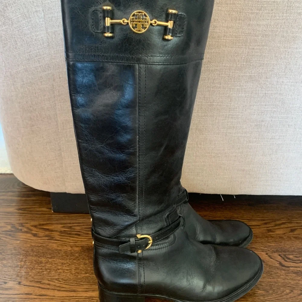 Tory Burch tall black leather riding boots, 9.5 great condition! - Picture 2 of 3